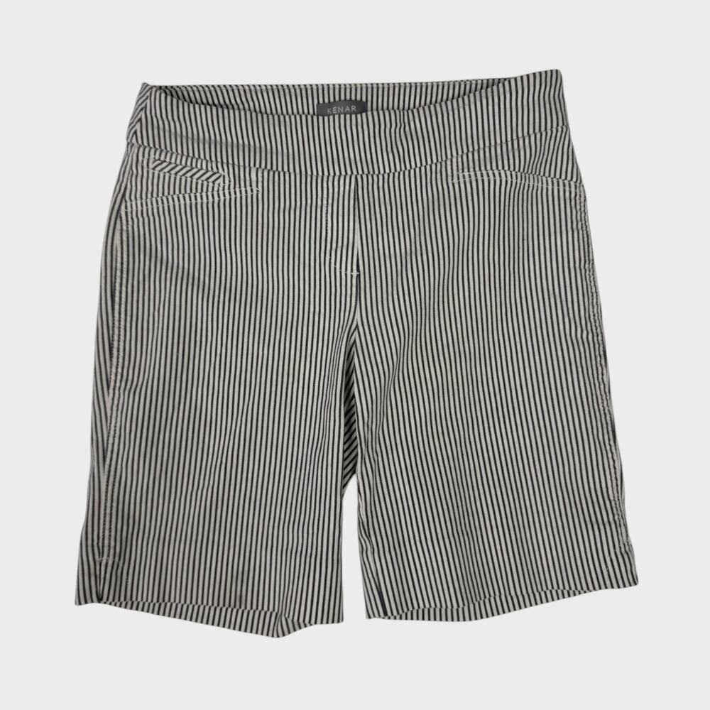 Kenar Womens Size 8 Striped Pull On Bermuda Shorts White with Gray Black Stripes